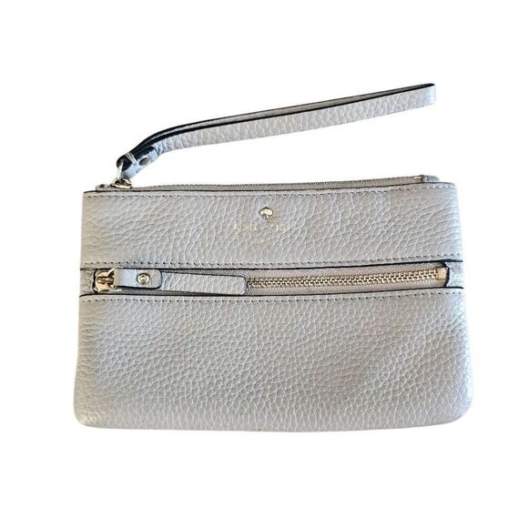 Kate spade tan pebbled leather Double Zip pockets Wristlet - Picture 1 of 8